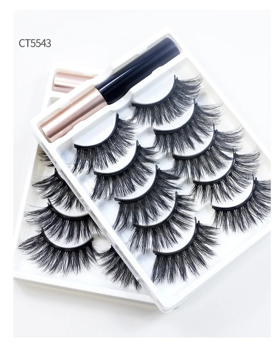 Lot de 5 paires de faux cils magnétiques avec eye-liner