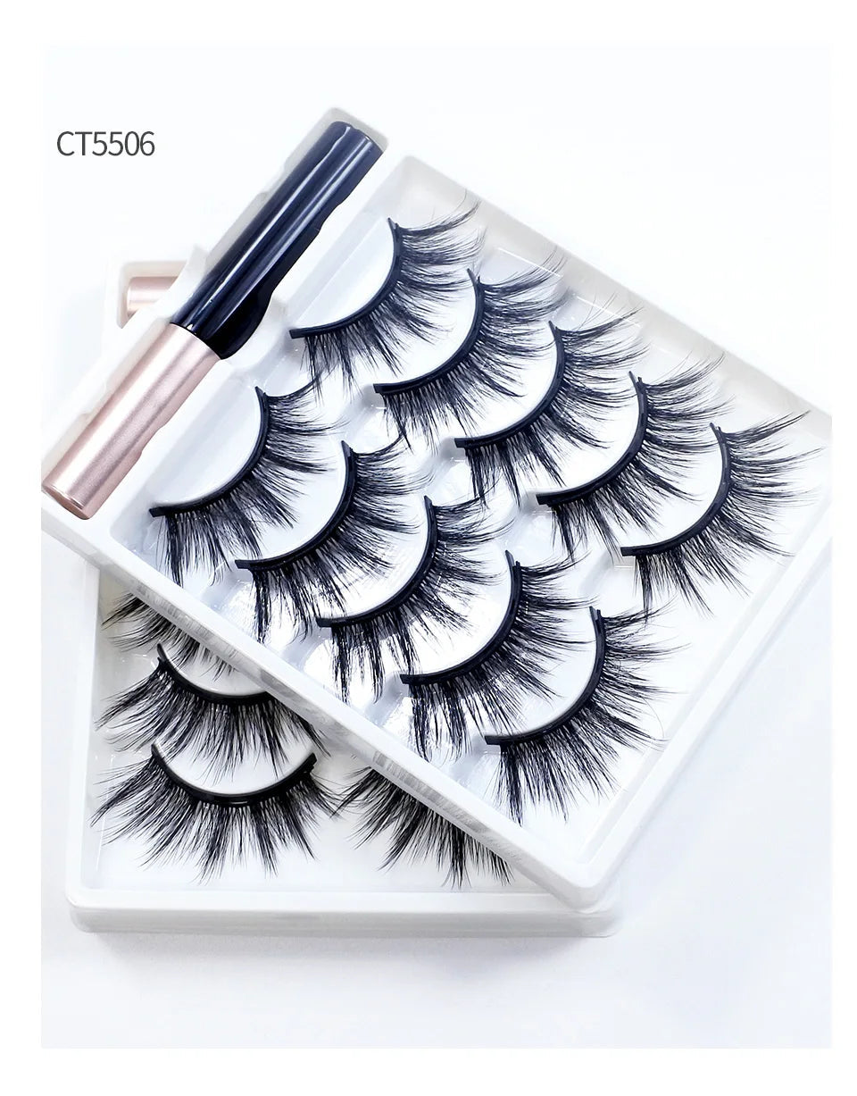 Lot de 5 paires de faux cils magnétiques avec eye-liner
