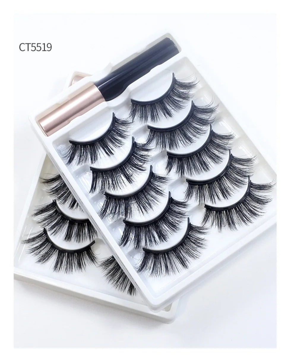 Lot de 5 paires de faux cils magnétiques avec eye-liner