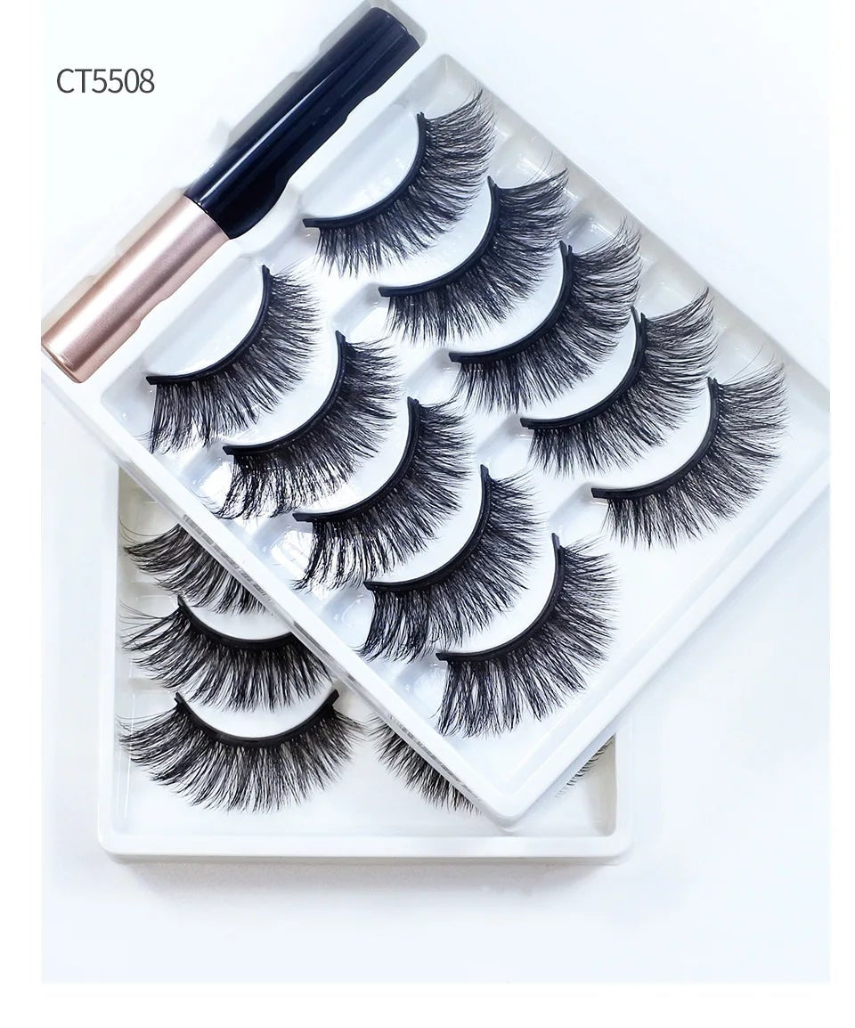 Lot de 5 paires de faux cils magnétiques avec eye-liner