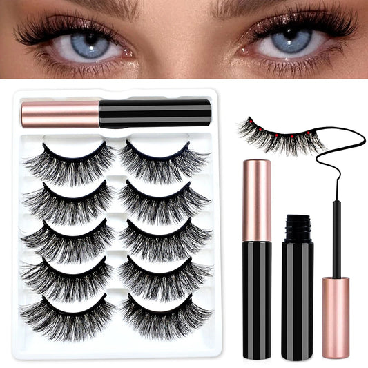 Lot de 5 paires de faux cils magnétiques avec eye-liner